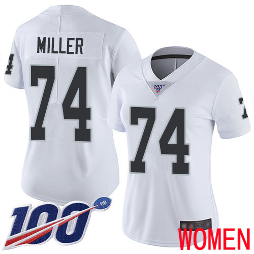 Oakland Raiders Limited White Women Kolton Miller Road Jersey NFL Football #74 100th Season Vapor Jersey->women nfl jersey->Women Jersey